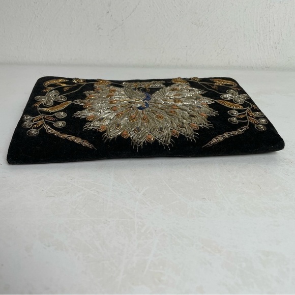Vintage Mid-Century Modern Zadozi Embroidered Velvet Peacock Clutch Made India - Picture 4 of 17